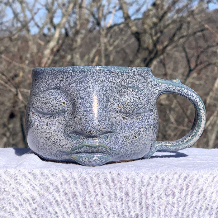 Serene Face Mug / Blue Speckled