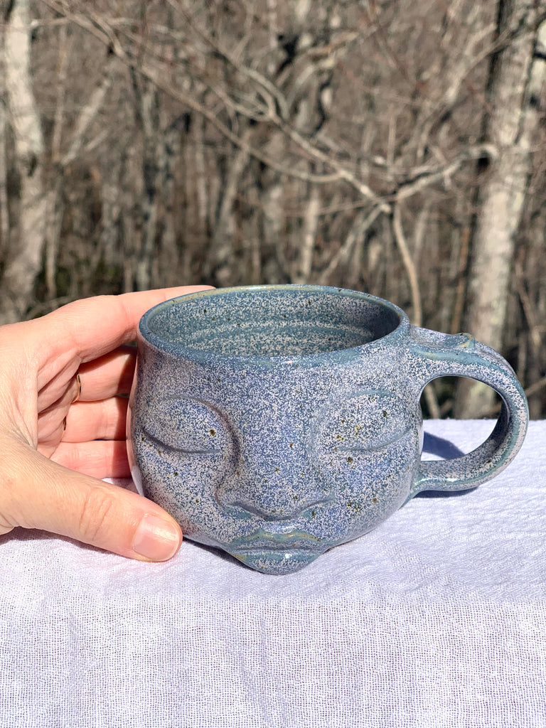 Serene Face Mug / Blue Speckled